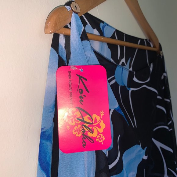 BABA HAWAII Women Blue Floral and Sheer Black Top Cover Up - Picture 8 of 9